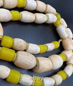 Antique Vintage Gems Jewelry White Coral Yellow Glass Trade Old Beads Strand Lot