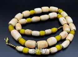 Antique Vintage Gems Jewelry White Coral Yellow Glass Trade Old Beads Strand Lot