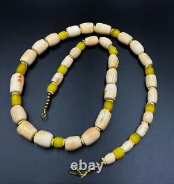 Antique Vintage Gems Jewelry White Coral Yellow Glass Trade Old Beads Strand Lot