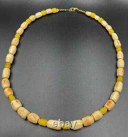 Antique Vintage Gems Jewelry White Coral Yellow Glass Trade Old Beads Strand Lot