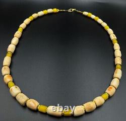 Antique Vintage Gems Jewelry White Coral Yellow Glass Trade Old Beads Strand Lot