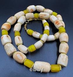 Antique Vintage Gems Jewelry White Coral Yellow Glass Trade Old Beads Strand Lot