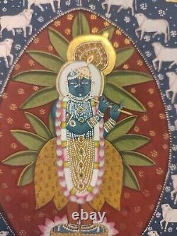 Antique Vintage Hand Painted Krishna Shreenath Ji Pichwai Painting on Old Paper