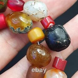 Antique Vintage Himalayan African Afghan Carnelian Agate Old glass Bead Necklace