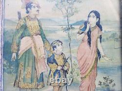 Antique Vintage Hindu Religious Sita & King in Jungle Old Lithograph Rare Print