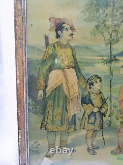 Antique Vintage Hindu Religious Sita & King in Jungle Old Lithograph Rare Print