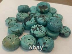 Antique/ Vintage Lot Of Very OLD Carved Donut Turquoise 23 Beads