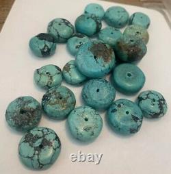 Antique/ Vintage Lot Of Very OLD Carved Donut Turquoise 23 Beads
