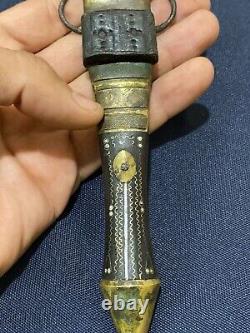 Antique Vintage Moroccan Islamic Dagger Silver & Bronze Old Curved Jambiya Sword