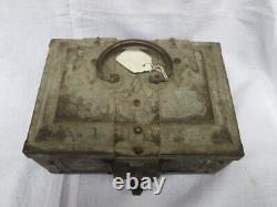 Antique Vintage Old 18c Full Brass Bronze Multi Purpose Trinket Box Original Key