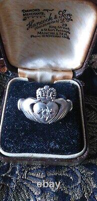Antique Vintage Old 1920-s IRISH CLADDAGH Silver Ring Size UK P, US 7.5
