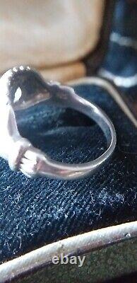 Antique Vintage Old 1920-s IRISH CLADDAGH Silver Ring Size UK P, US 7.5