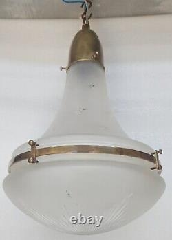 Antique Vintage Old Art Deco Fixture Ceiling Brass Hanging Light Star Glass Lamp