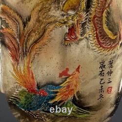 Antique Vintage Old Beijing Glaze Inside Painting Dragon Phoenix Snuff Bottle