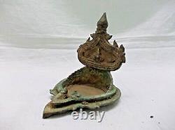 Antique Vintage Old Brass Hindu Diya Oil Lamp Kamatchi Lakshmi Vilakku Deepam E2