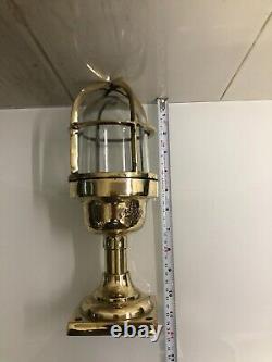 Antique Vintage Old Brass Metal Ship Salvage Bulkhead Post Mount Lamp with Shade