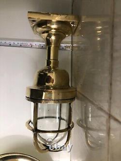 Antique Vintage Old Brass Metal Ship Salvage Bulkhead Post Mount Lamp with Shade