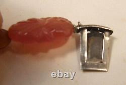 Antique Vintage Old Chinese Export Carved Carnelian Necklace Marcasites & Silver