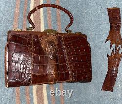 Antique Vintage Old Crocodile Skin Handbag