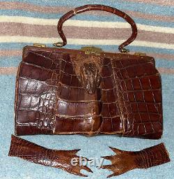 Antique Vintage Old Crocodile Skin Handbag