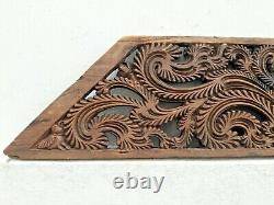 Antique Vintage Old Dragon Original Floral Wall Hanging Wooden Hand Carved Panel