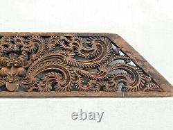 Antique Vintage Old Dragon Original Floral Wall Hanging Wooden Hand Carved Panel