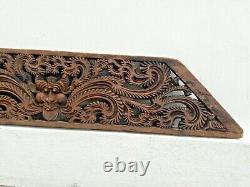 Antique Vintage Old Dragon Original Floral Wall Hanging Wooden Hand Carved Panel