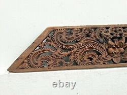 Antique Vintage Old Dragon Original Floral Wall Hanging Wooden Hand Carved Panel