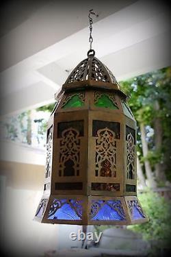 Antique Vintage Old Heavy Filigree Solid Bronze Lantern Chandelier Hanging Lamp