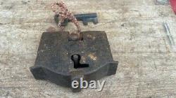 Antique Vintage Old Iron Forged Padlock With Key In Good Working Condition Lock