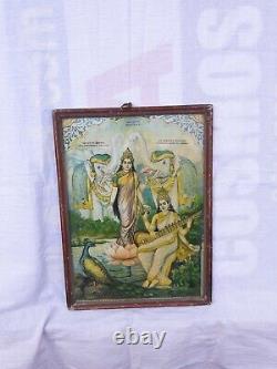 Antique Vintage Old Lithograph Print Hindu Goddess Saraswati By M. A. Joshi 1924