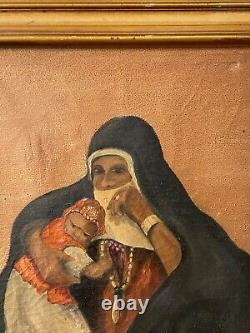 Antique Vintage Old Orientalist Muslim Arab Woman Painting, 1950s
