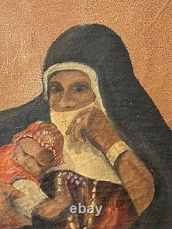 Antique Vintage Old Orientalist Muslim Arab Woman Painting, 1950s