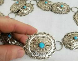 Antique Vintage Old Pawn Navajo Concha Belt Sterling Silver Turquoise Signed BY