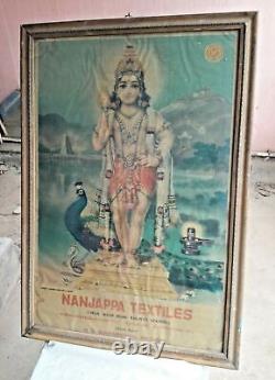 Antique Vintage Old Print Hindu Lord Kartikeya-Muruga Advertisement Framed A91