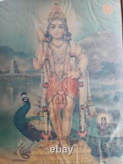 Antique Vintage Old Print Hindu Lord Kartikeya-Muruga Advertisement Framed A91