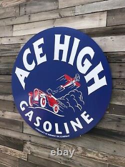 Antique Vintage Old Style Ace High Gasoline Gas Oil Sign 40