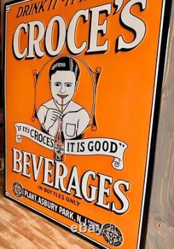 Antique Vintage Old Style Croces Beverage NJ Metal Steel Sign