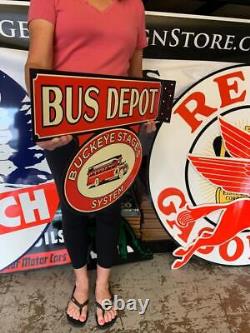 Antique Vintage Old Style Flange Sign Bus Depot Made USA