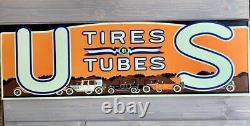 Antique Vintage Old Style Gas Oil US Tires Sign BOTH SIGNS