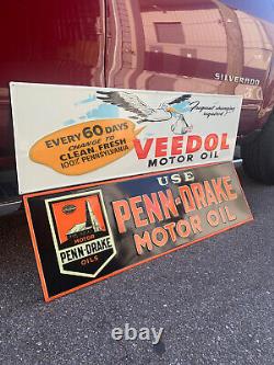 Antique Vintage Old Style Gas Oil Veedol Sign BOTH SIGNS