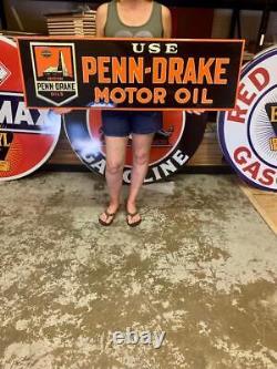 Antique Vintage Old Style Penn Drake Motor Oil Sign 48 Long Made USA