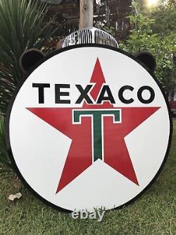 Antique Vintage Old Style Texaco Gas Oil Sign 48 Proclain Enamel Double Side