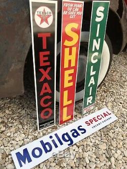 Antique Vintage Old Style Texaco Shell Sinclair Mobilgas Signs Lot Of 4