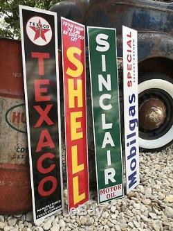 Antique Vintage Old Style Texaco Shell Sinclair Mobilgas Signs Lot Of 4