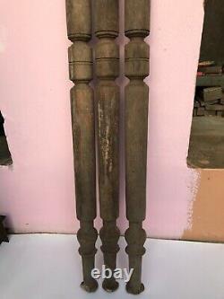 Antique Vintage Old Teak Wood Wooden Staircase Columns Post Bed Side Pillar Leg