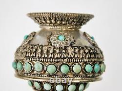 Antique Vintage Old Tibetan Tibet Silver Turquoise Coral Snuff Bottle