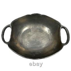 Antique Vintage Old World Pewter Gray Colonial Style Handled Serving Bowl Dish