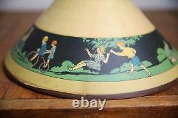 Antique Vintage Paper Lamp Light Shade Children playing old Bicycle RARE