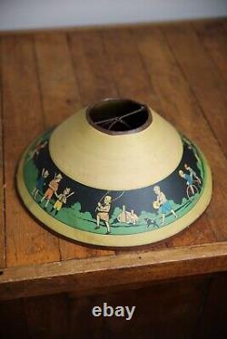 Antique Vintage Paper Lamp Light Shade Children playing old Bicycle RARE